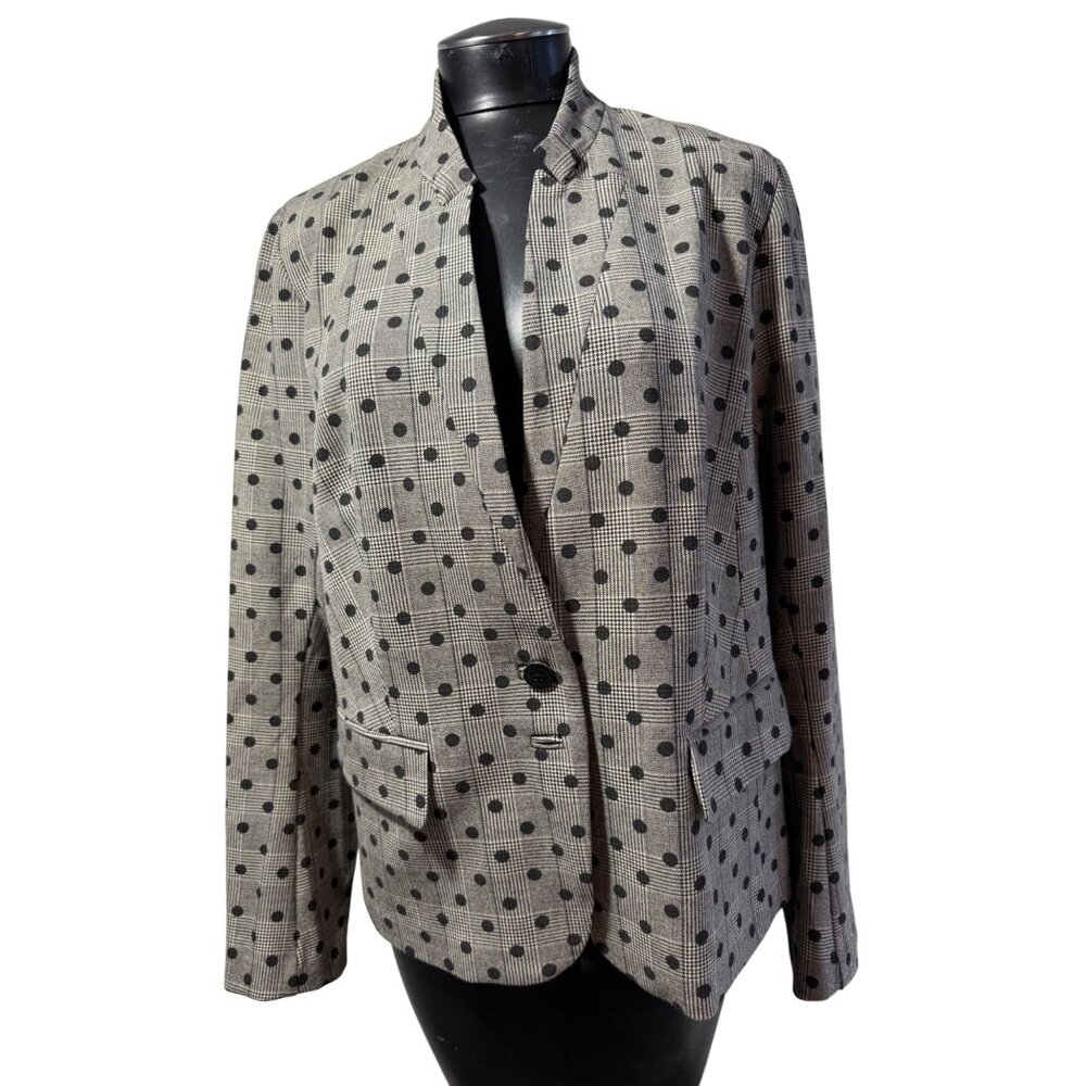 LANE BRYANT Gray Plaid Polka Dot Button Front Blazer Size 18